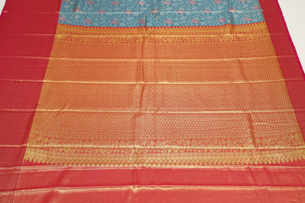 Teal Green Gadwal Inspired Semi Silk Saree with Wide Contrast Border