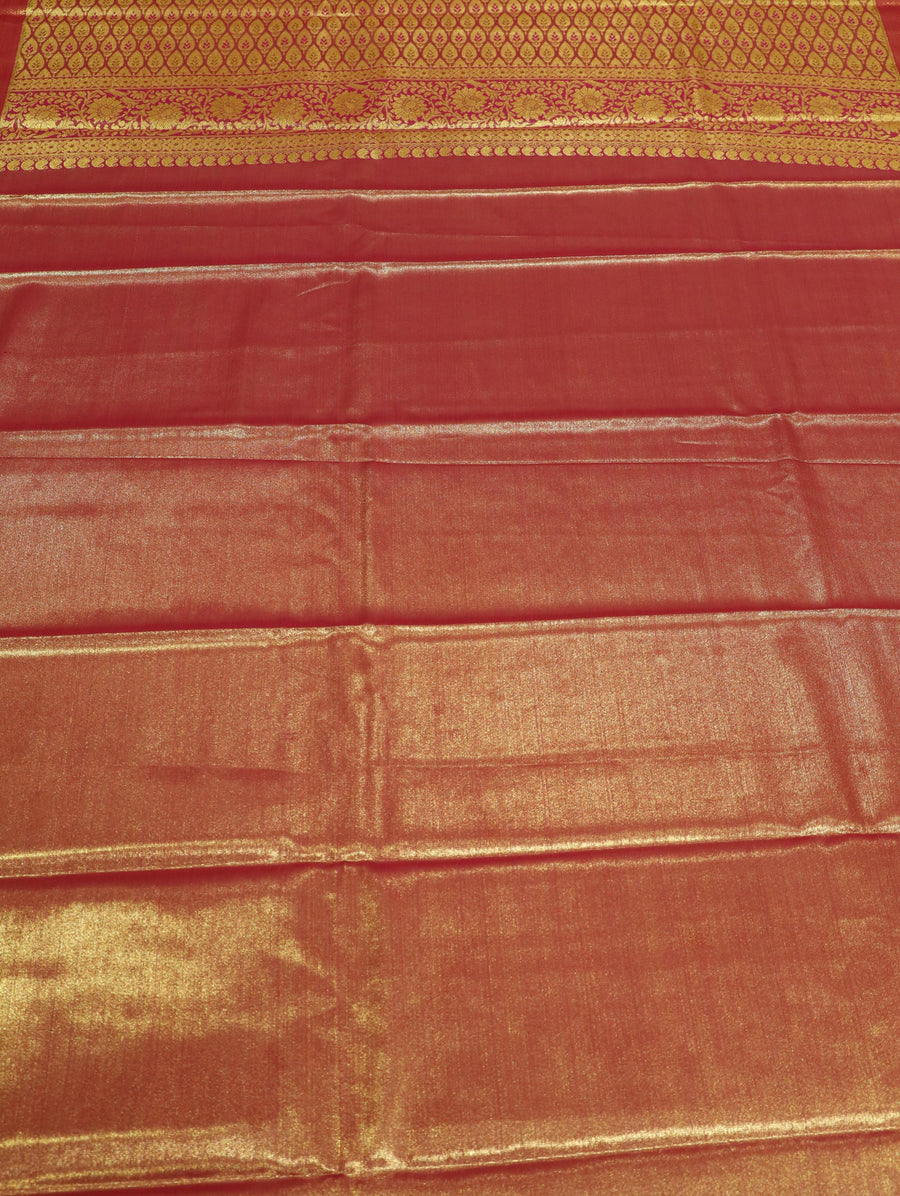 Antique Gold Dharmavaram Inspired Semi Silk Saree with Wide Contrast Border