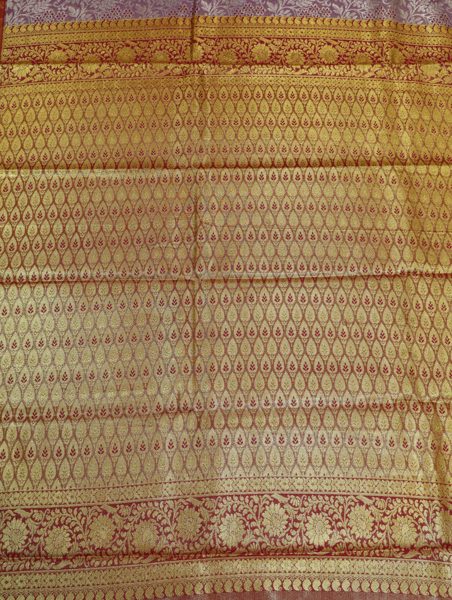 Antique Gold Dharmavaram Inspired Semi Silk Saree with Wide Contrast Border