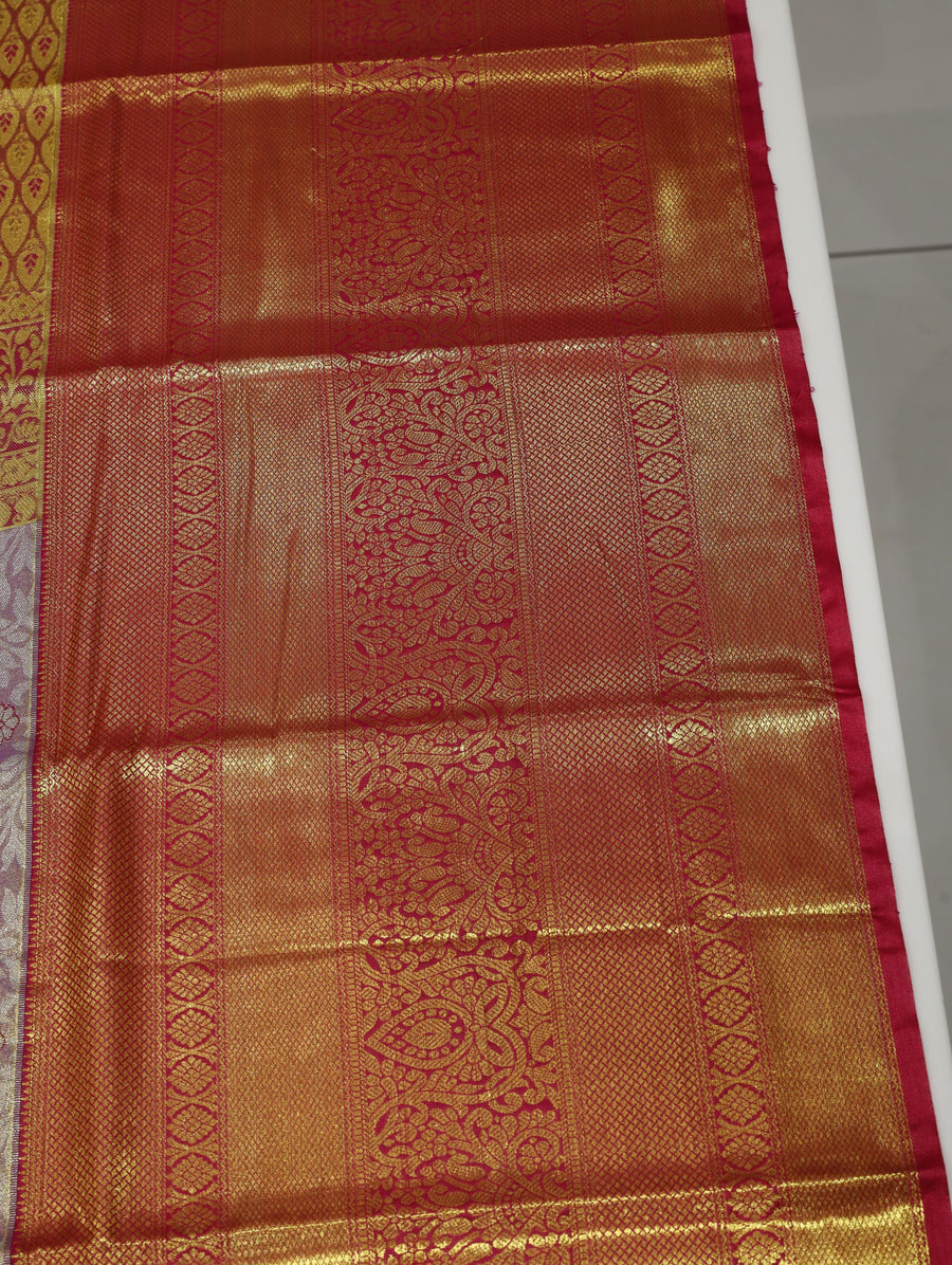Antique Gold Dharmavaram Inspired Semi Silk Saree with Wide Contrast Border