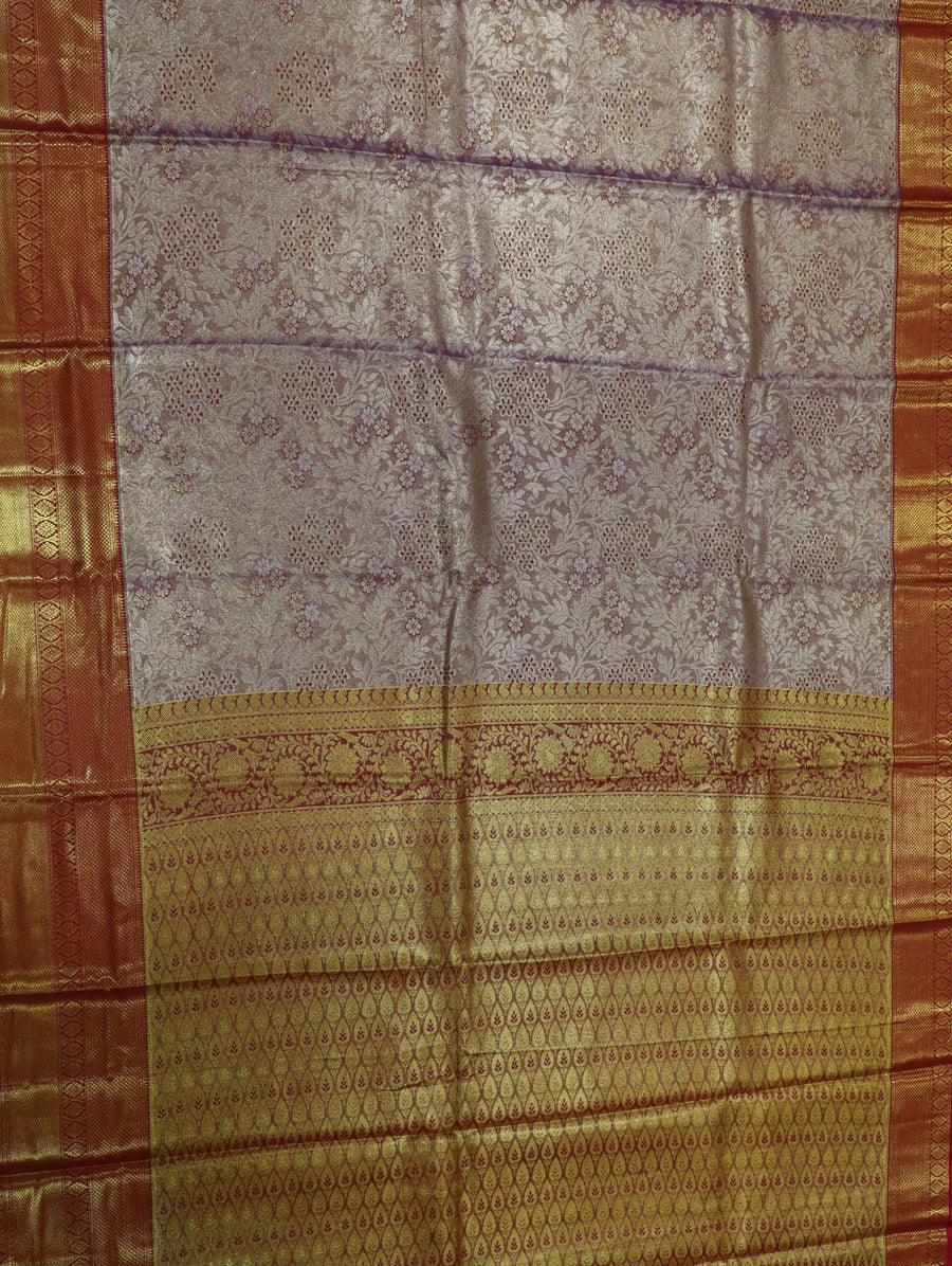 Antique Gold Dharmavaram Inspired Semi Silk Saree with Wide Contrast Border