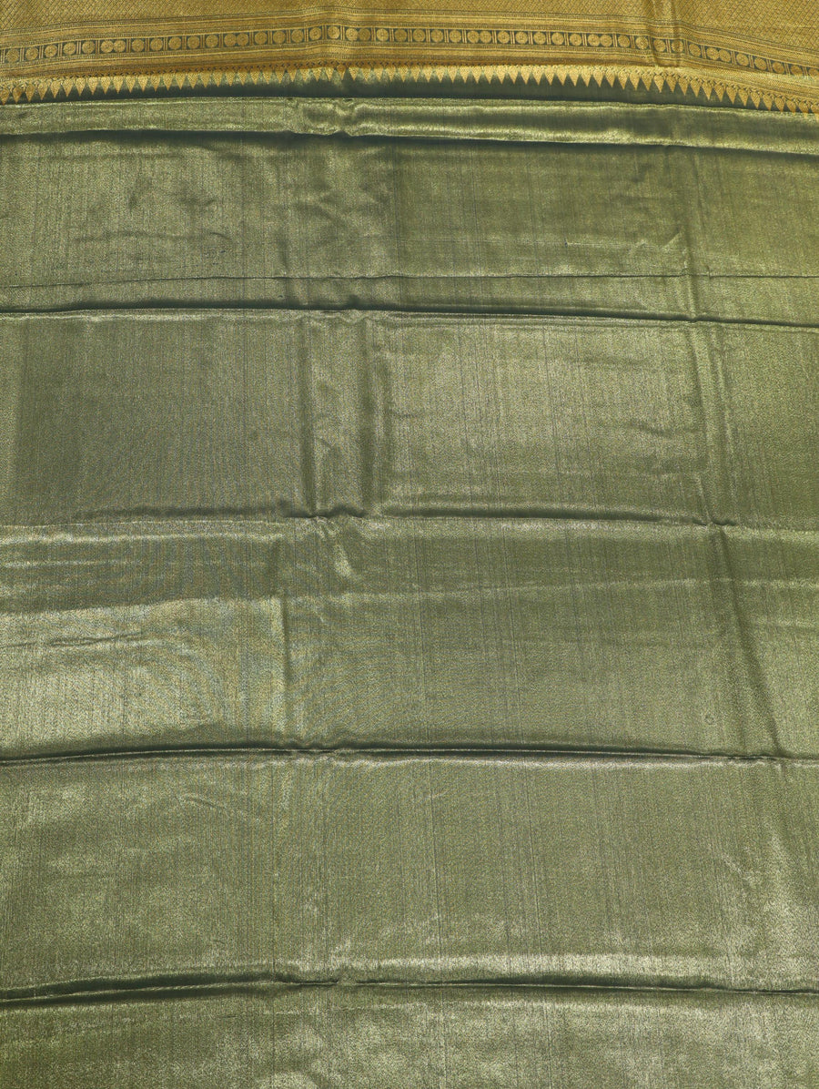 Antique Gold Kanchipuram Inspired Semi Silk Saree with Royal Blue Wide Border