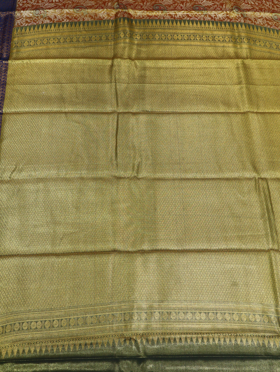 Antique Gold Kanchipuram Inspired Semi Silk Saree with Royal Blue Wide Border