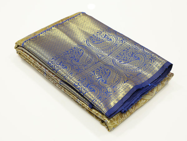 Steel Grey Mysore Inspired Semi Silk Saree with Coral Contrast Border
