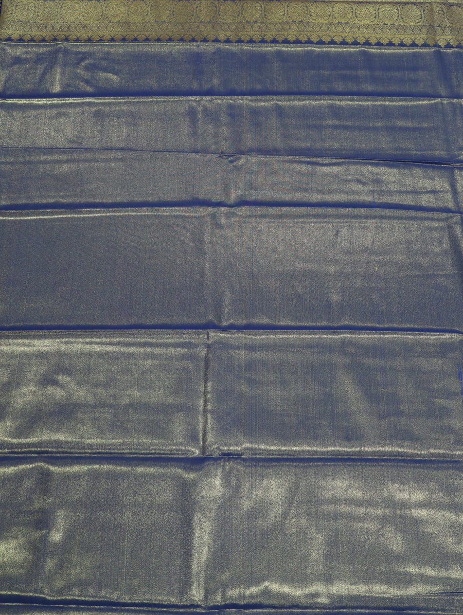Steel Grey Mysore Inspired Semi Silk Saree with Coral Contrast Border