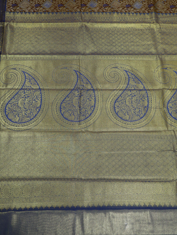 Steel Grey Mysore Inspired Semi Silk Saree with Coral Contrast Border