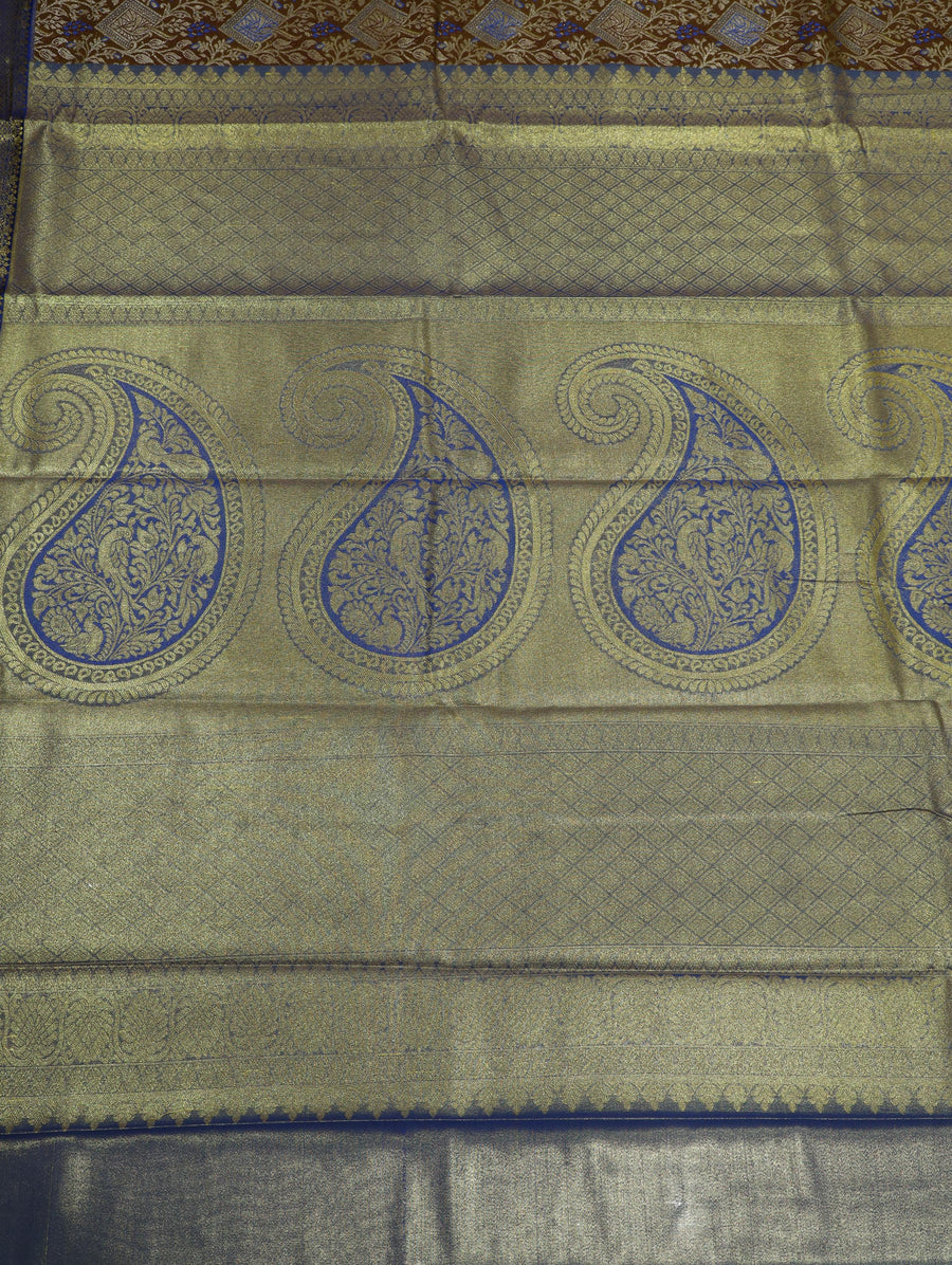 Steel Grey Mysore Inspired Semi Silk Saree with Coral Contrast Border
