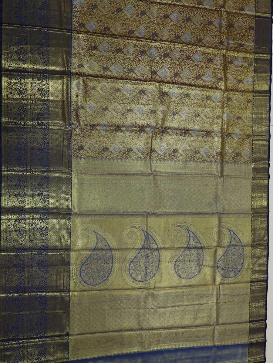 Steel Grey Mysore Inspired Semi Silk Saree with Coral Contrast Border