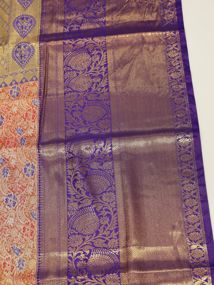 Teal Green Gadwal Inspired Semi Silk Saree with Wide Contrast Border