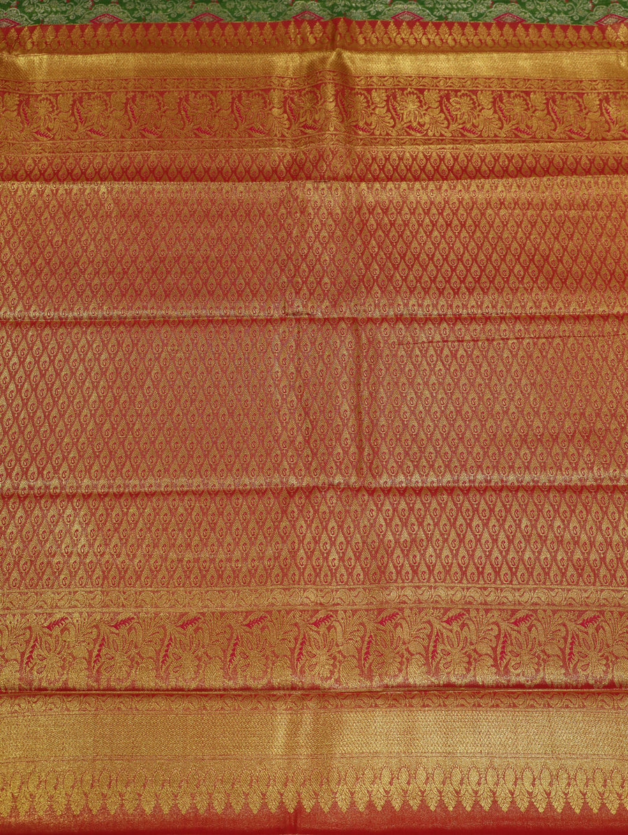 Olive Green Kanchipuram Inspired Semi Silk Saree with Wide Contrast Border