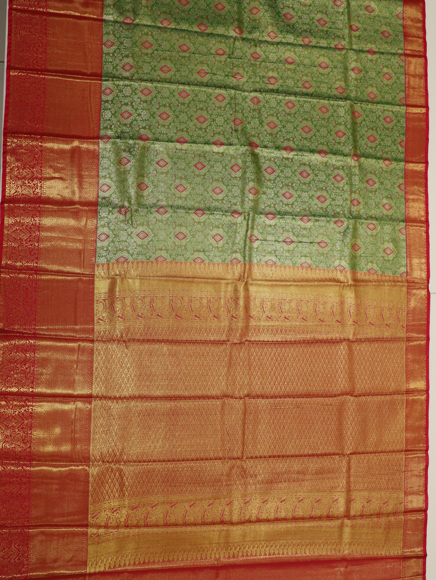 Olive Green Kanchipuram Inspired Semi Silk Saree with Wide Contrast Border