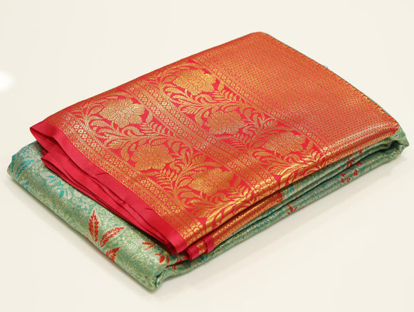 Mustard Gold Kanchipuram Inspired Semi Silk Saree with Wide Contrast Border