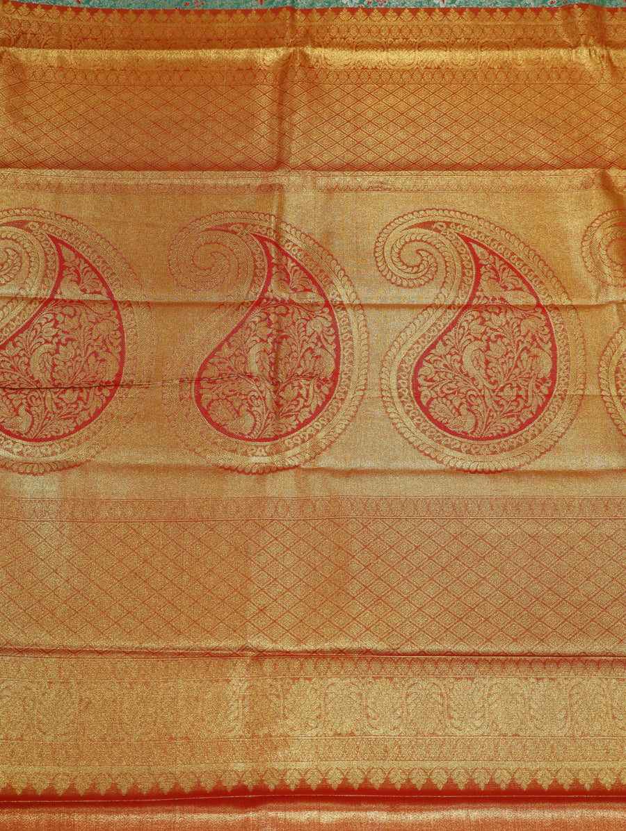 Mustard Gold Kanchipuram Inspired Semi Silk Saree with Wide Contrast Border