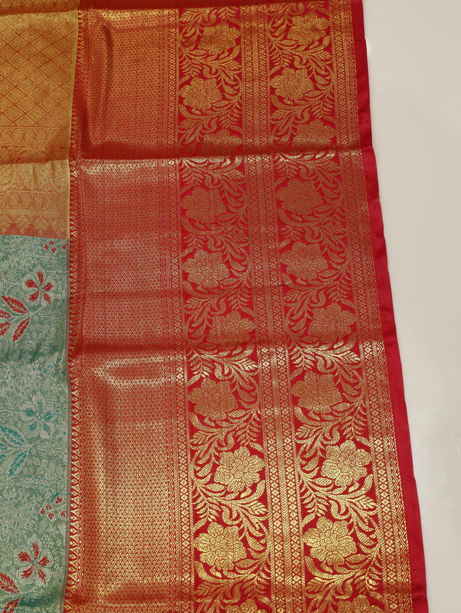 Mustard Gold Kanchipuram Inspired Semi Silk Saree with Wide Contrast Border
