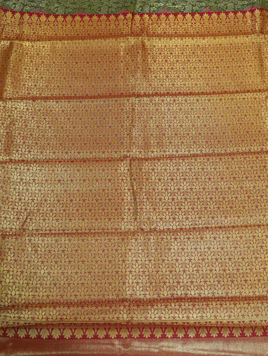 Olive Green Gadwal Inspired Semi Silk Saree with Royal Blue Contrast Border