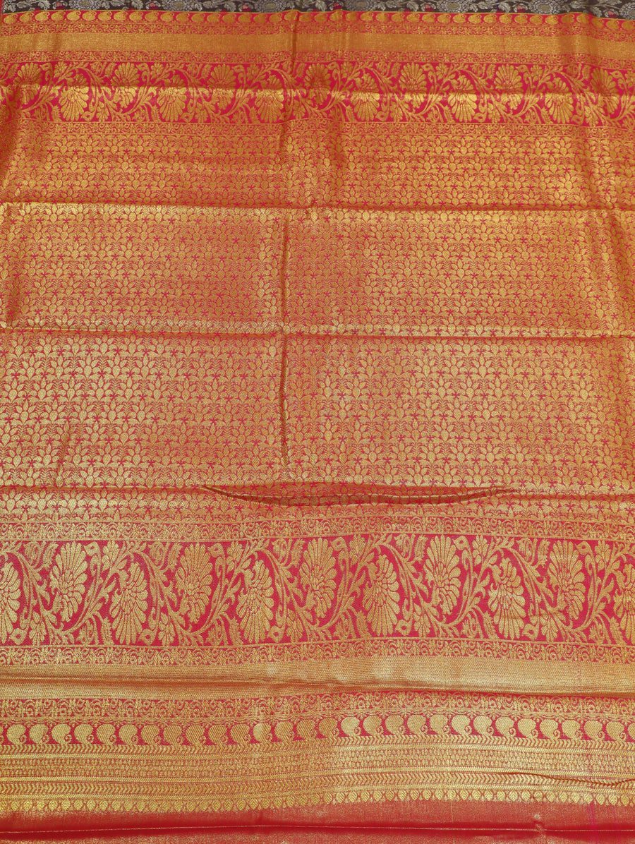 Olive Grey Gadwal Inspired Semi Silk Saree with Wide Contrast Border