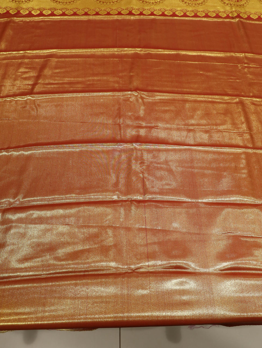Antique Gold Kanchipuram Inspired Semi Silk Saree with Wide Contrast Border