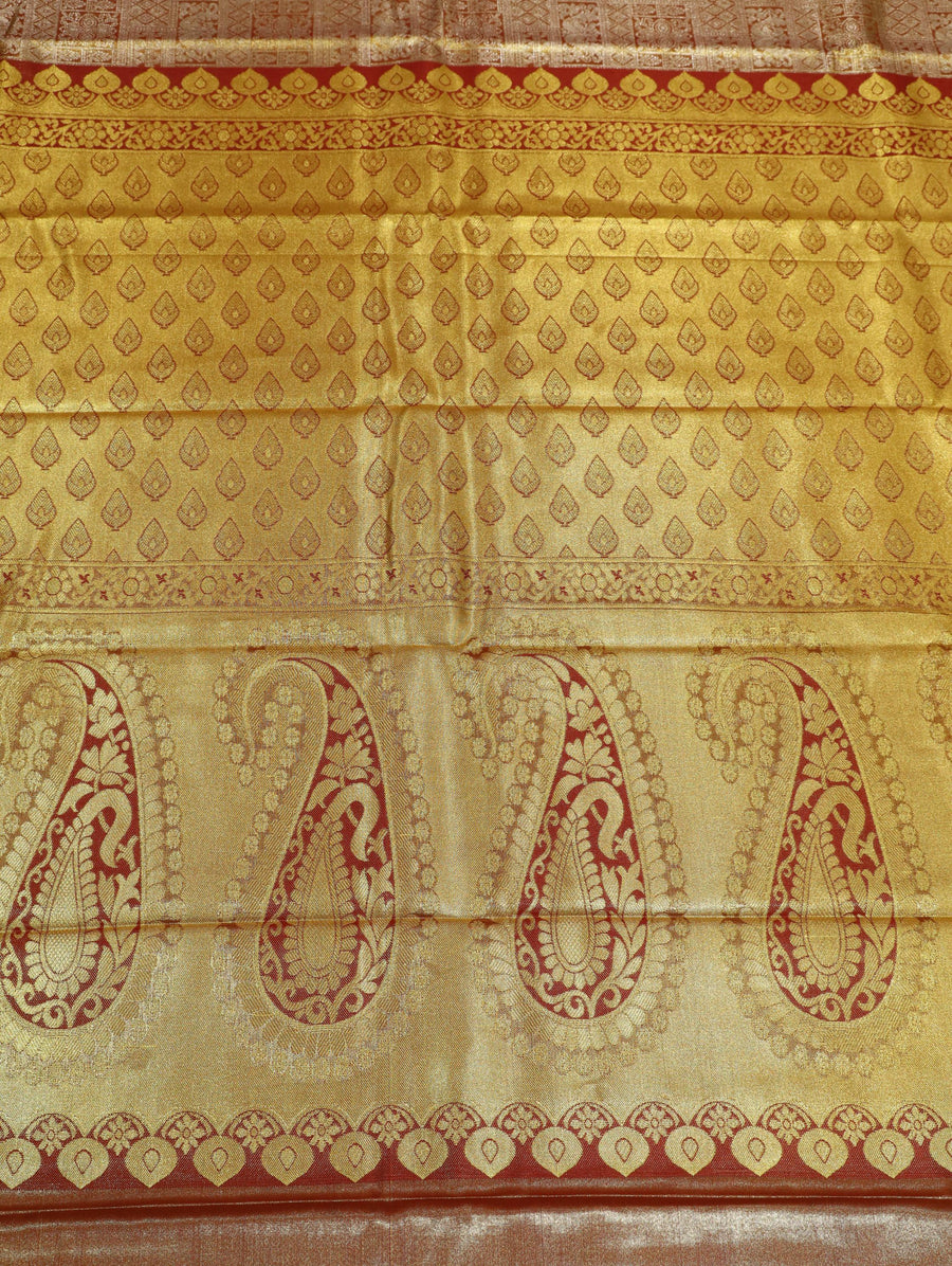 Antique Gold Kanchipuram Inspired Semi Silk Saree with Wide Contrast Border