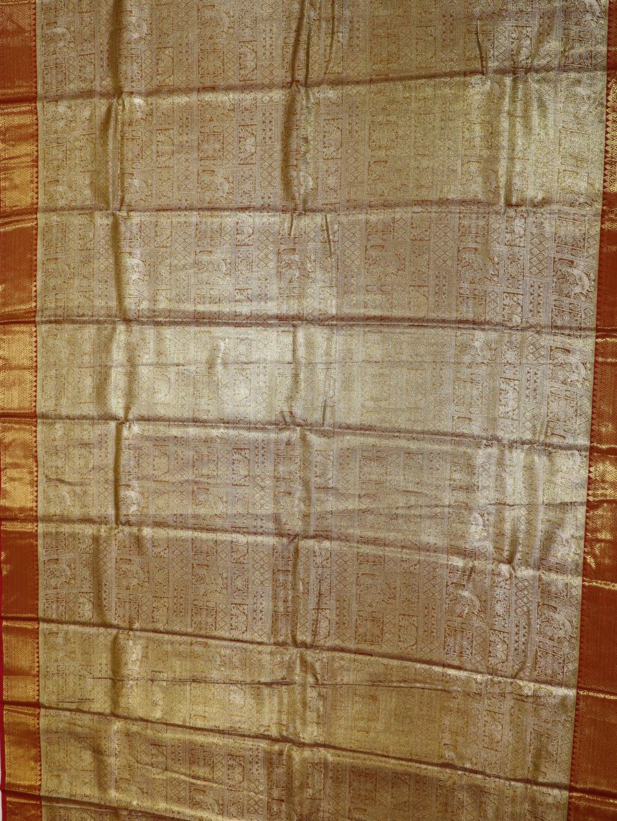 Antique Gold Kanchipuram Inspired Semi Silk Saree with Wide Contrast Border