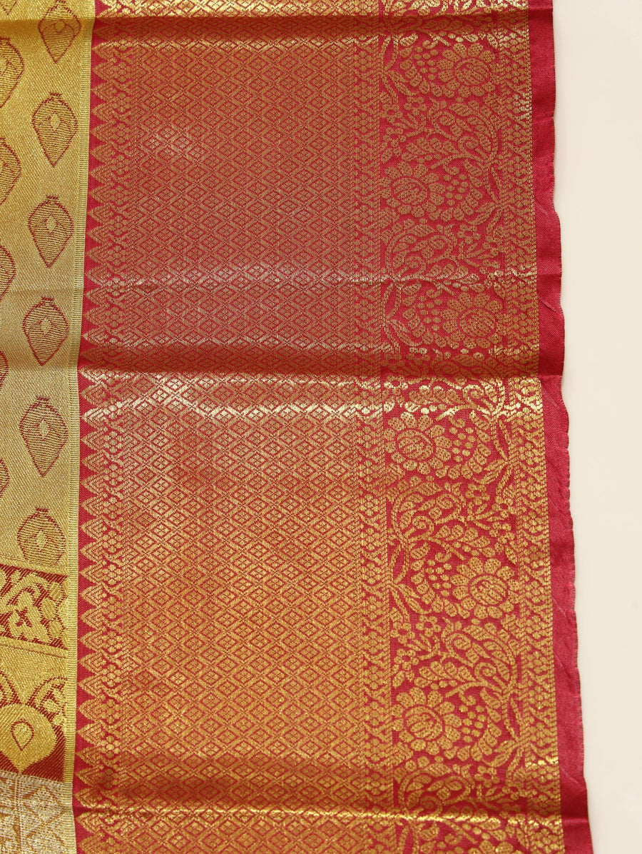 Antique Gold Kanchipuram Inspired Semi Silk Saree with Wide Contrast Border