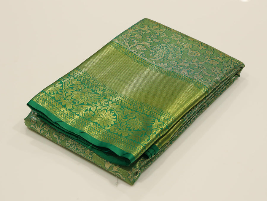 Olive Grey Uppada Inspired Semi Silk Saree with Mustard Zari Border