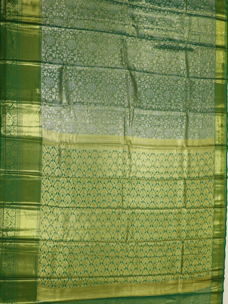 Olive Grey Uppada Inspired Semi Silk Saree with Mustard Zari Border