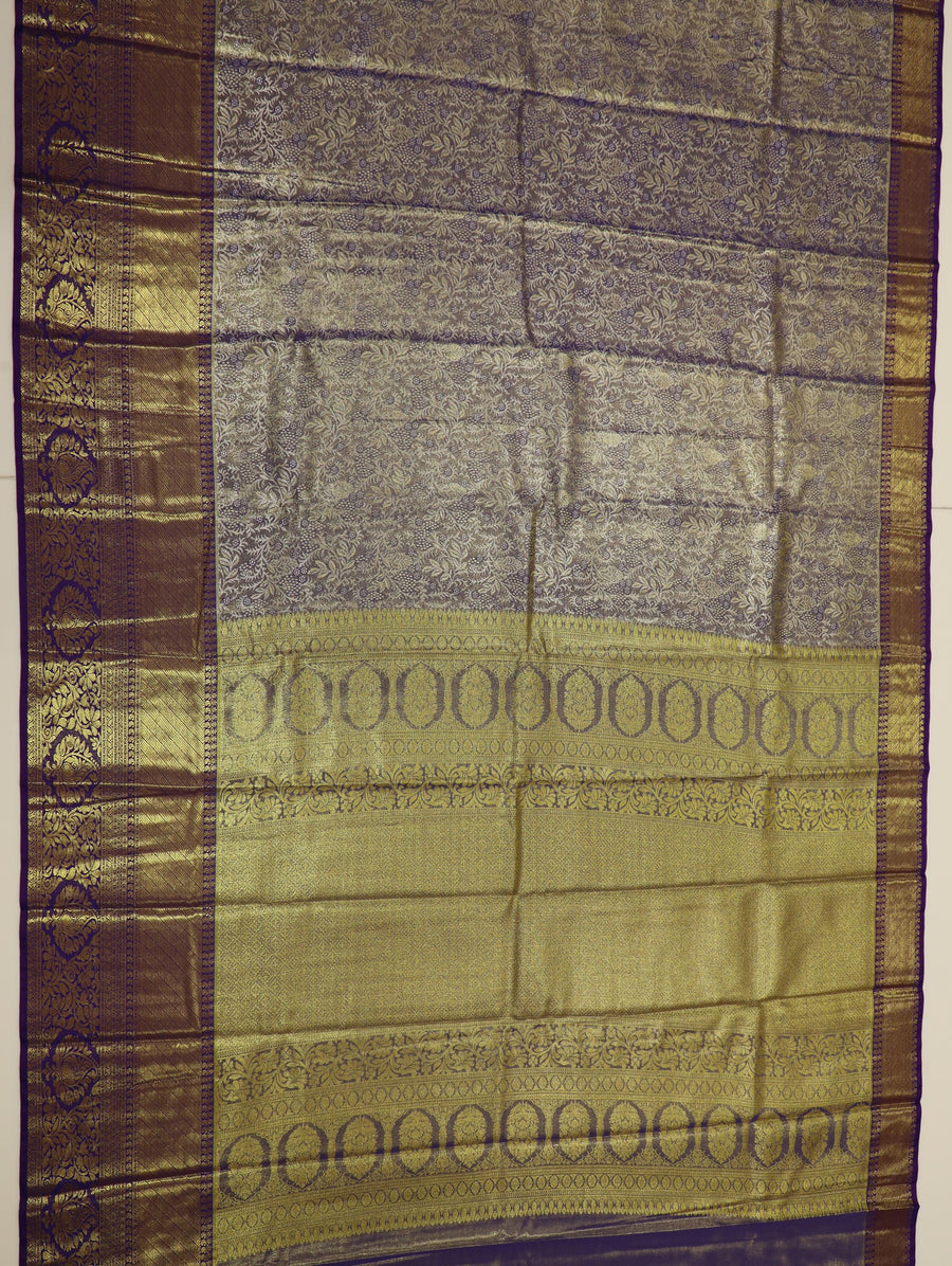 Emerald Green Kanchipuram Inspired Semi Silk Saree with Teal Wide Contrast Border