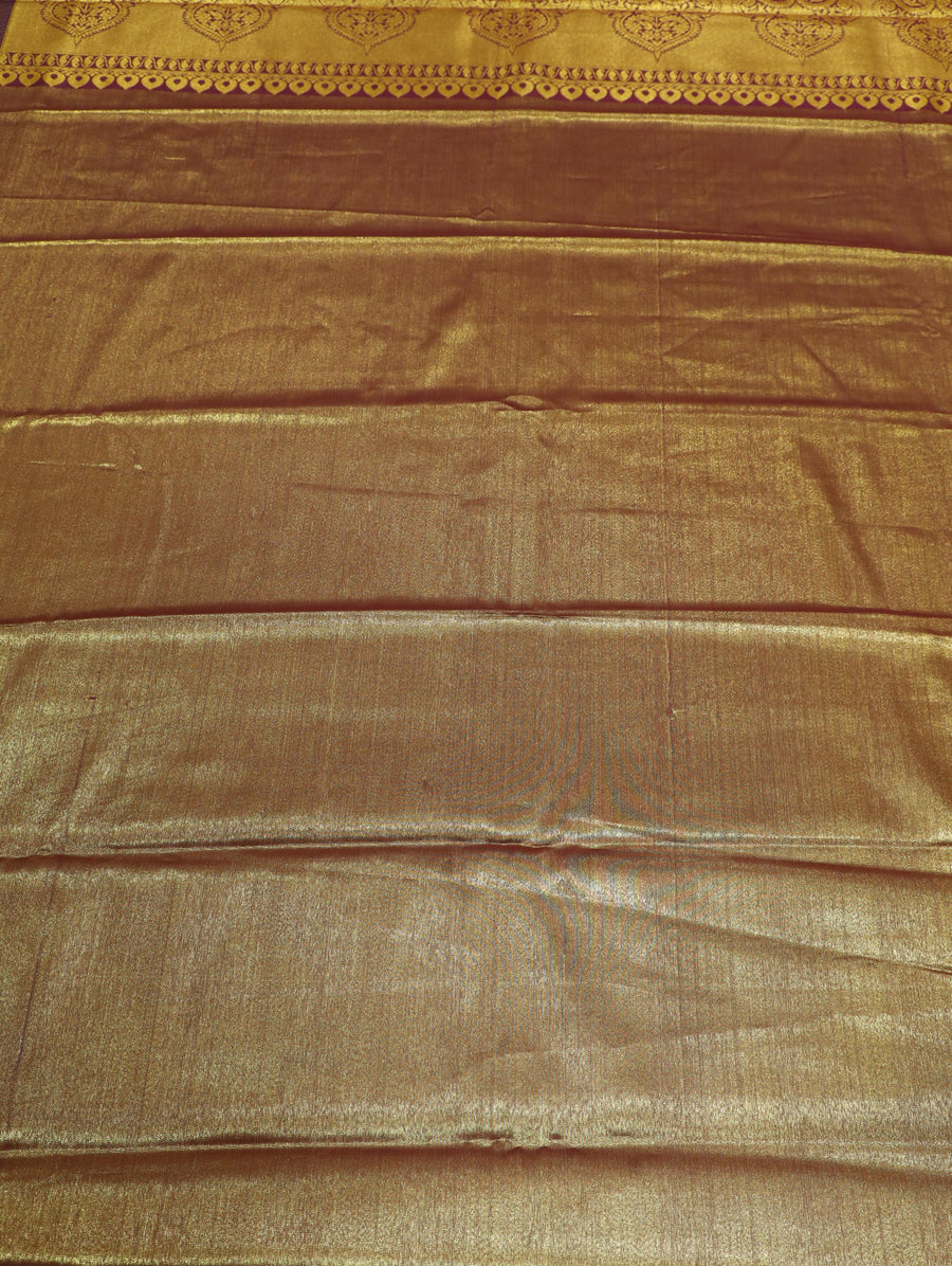 Mustard Yellow Kanchipuram Inspired Semi Silk Saree with Wide Contrast Border
