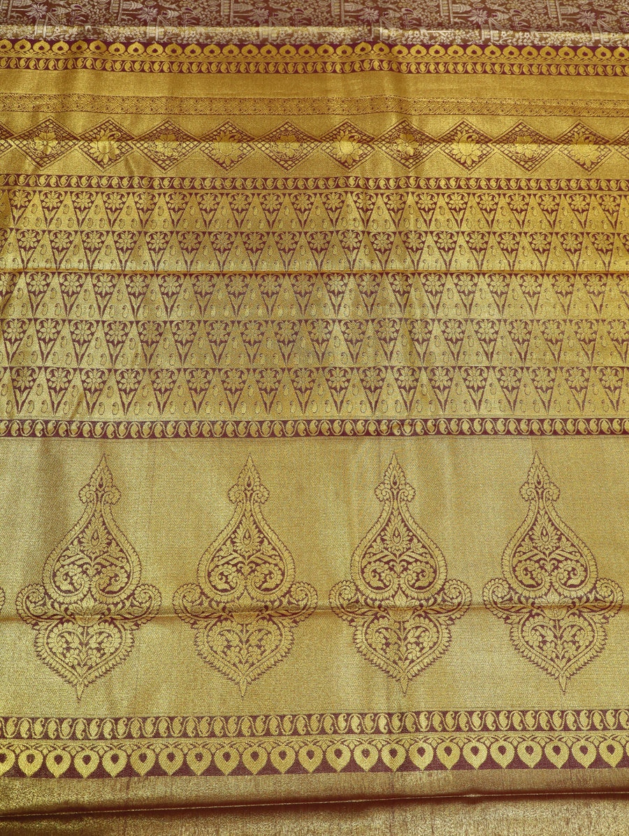 Mustard Yellow Kanchipuram Inspired Semi Silk Saree with Wide Contrast Border