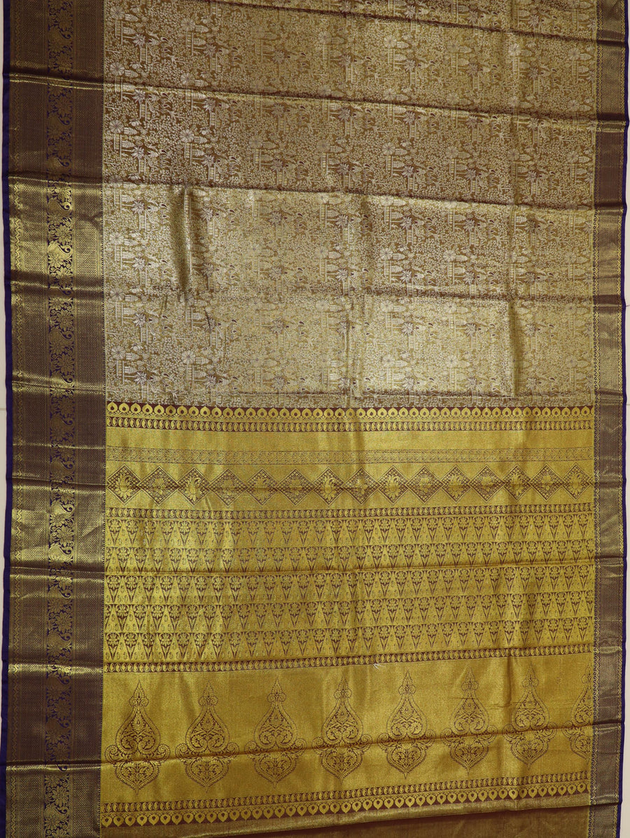 Mustard Yellow Kanchipuram Inspired Semi Silk Saree with Wide Contrast Border