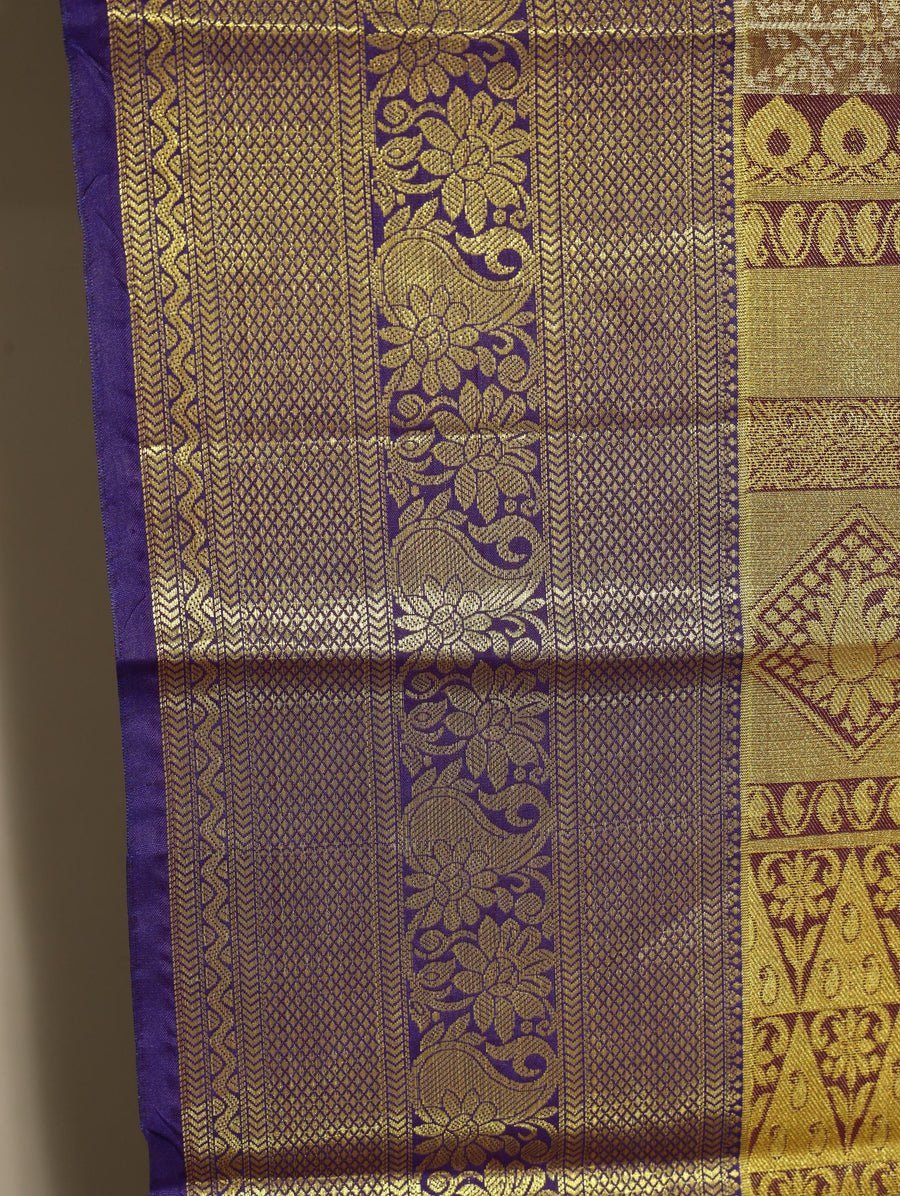 Mustard Yellow Kanchipuram Inspired Semi Silk Saree with Wide Contrast Border