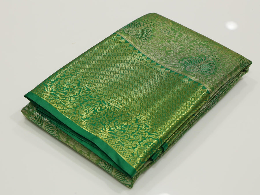 Emerald Green Dharmavaram Inspired Semi Silk Saree with Wide Self Border