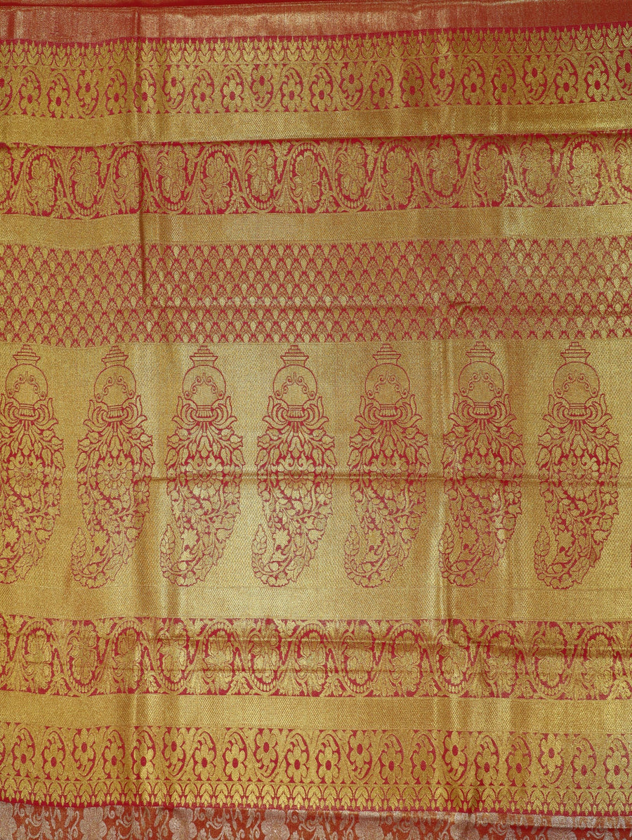 Wine Red Kanchipuram Inspired Semi Silk Saree with Wide Contrast Border