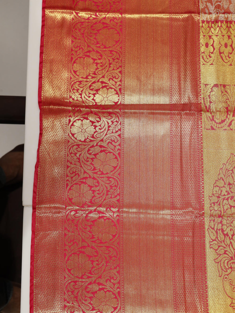 Wine Red Kanchipuram Inspired Semi Silk Saree with Wide Contrast Border