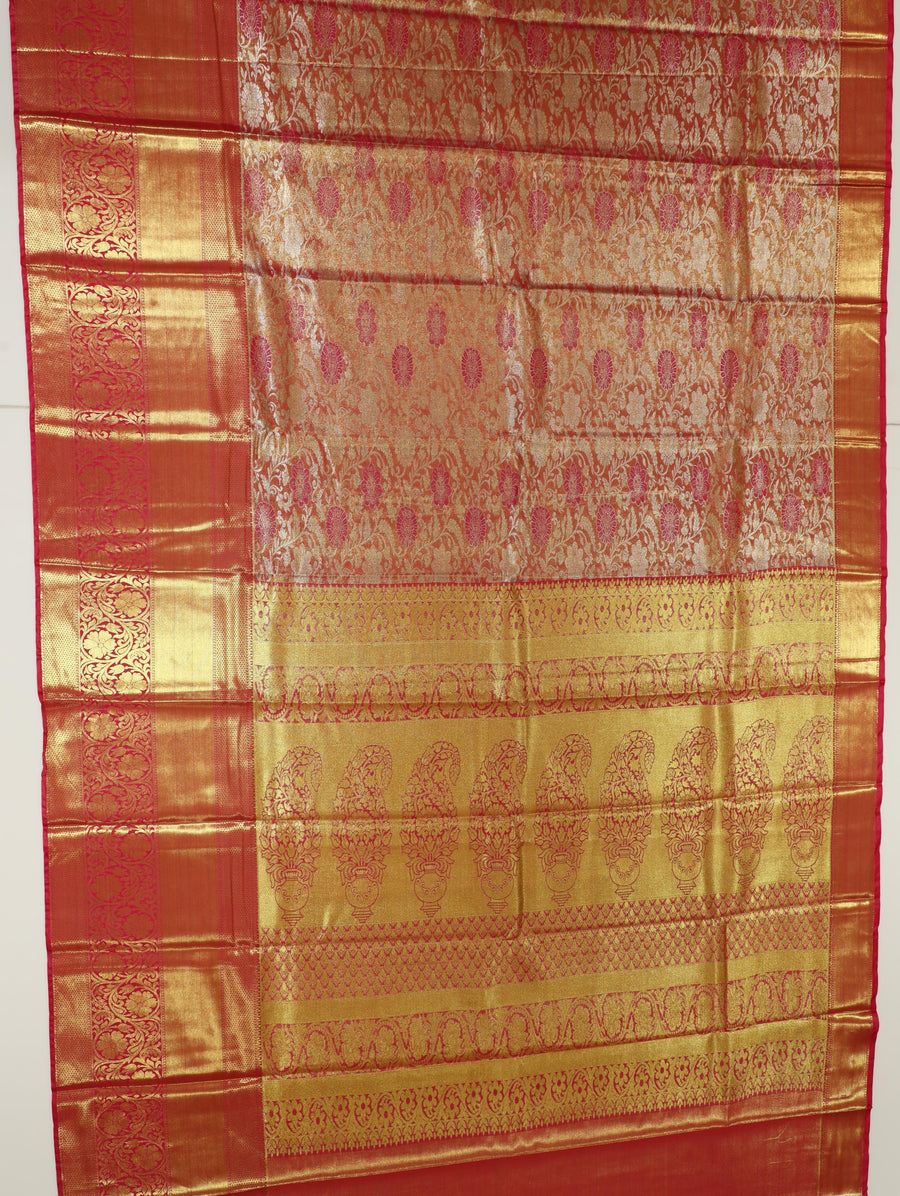 Wine Red Kanchipuram Inspired Semi Silk Saree with Wide Contrast Border