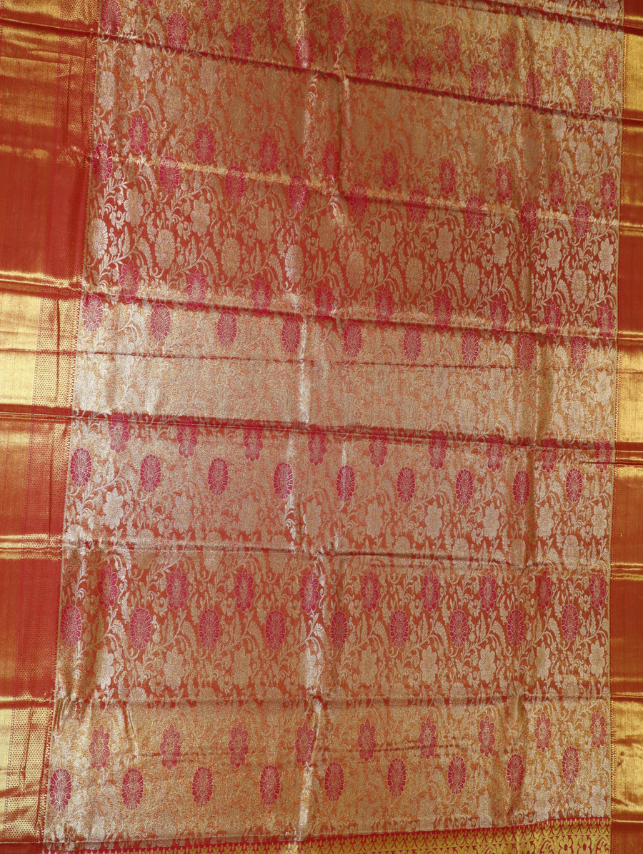 Wine Red Kanchipuram Inspired Semi Silk Saree with Wide Contrast Border
