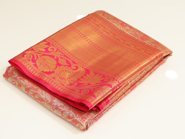 Emerald Green Kanchipuram Inspired Semi Silk Saree with Wide Self Border