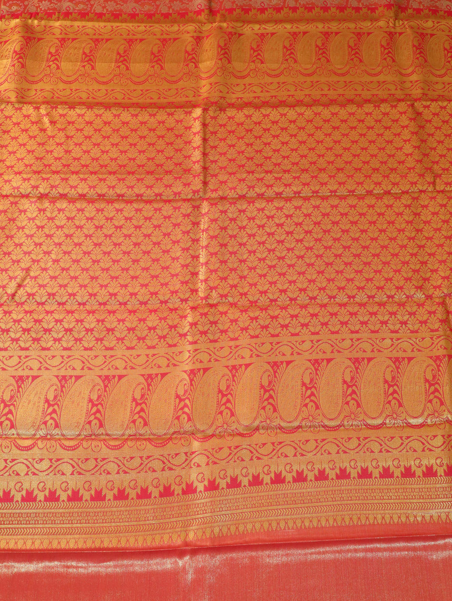 Emerald Green Kanchipuram Inspired Semi Silk Saree with Wide Self Border
