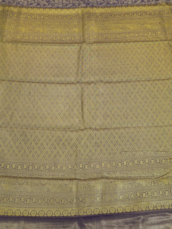 Mustard Gold Kanchipuram Inspired Semi Silk Saree with Wide Contrast Border