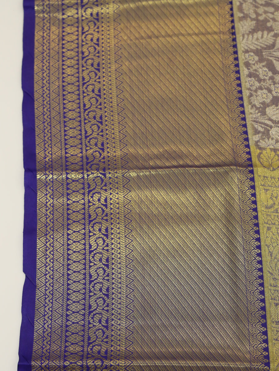 Mustard Gold Kanchipuram Inspired Semi Silk Saree with Wide Contrast Border