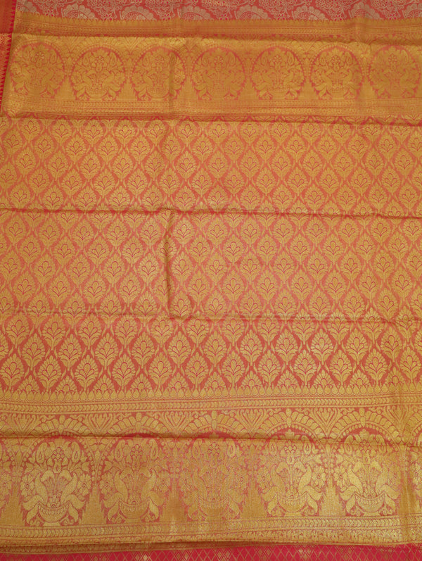 Peach Orange Dharmavaram Inspired Semi Silk Saree with Wide Contrast Border