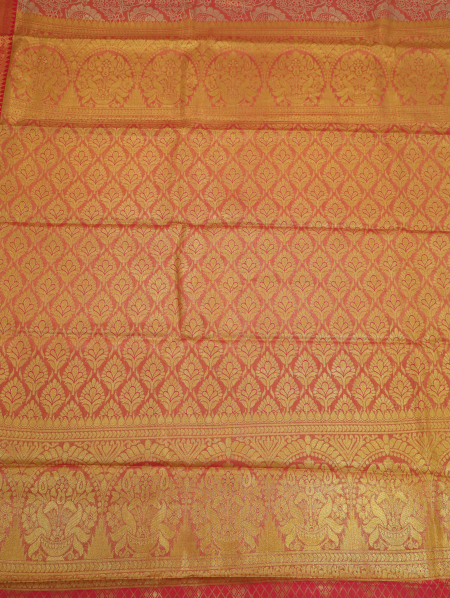 Peach Orange Dharmavaram Inspired Semi Silk Saree with Wide Contrast Border
