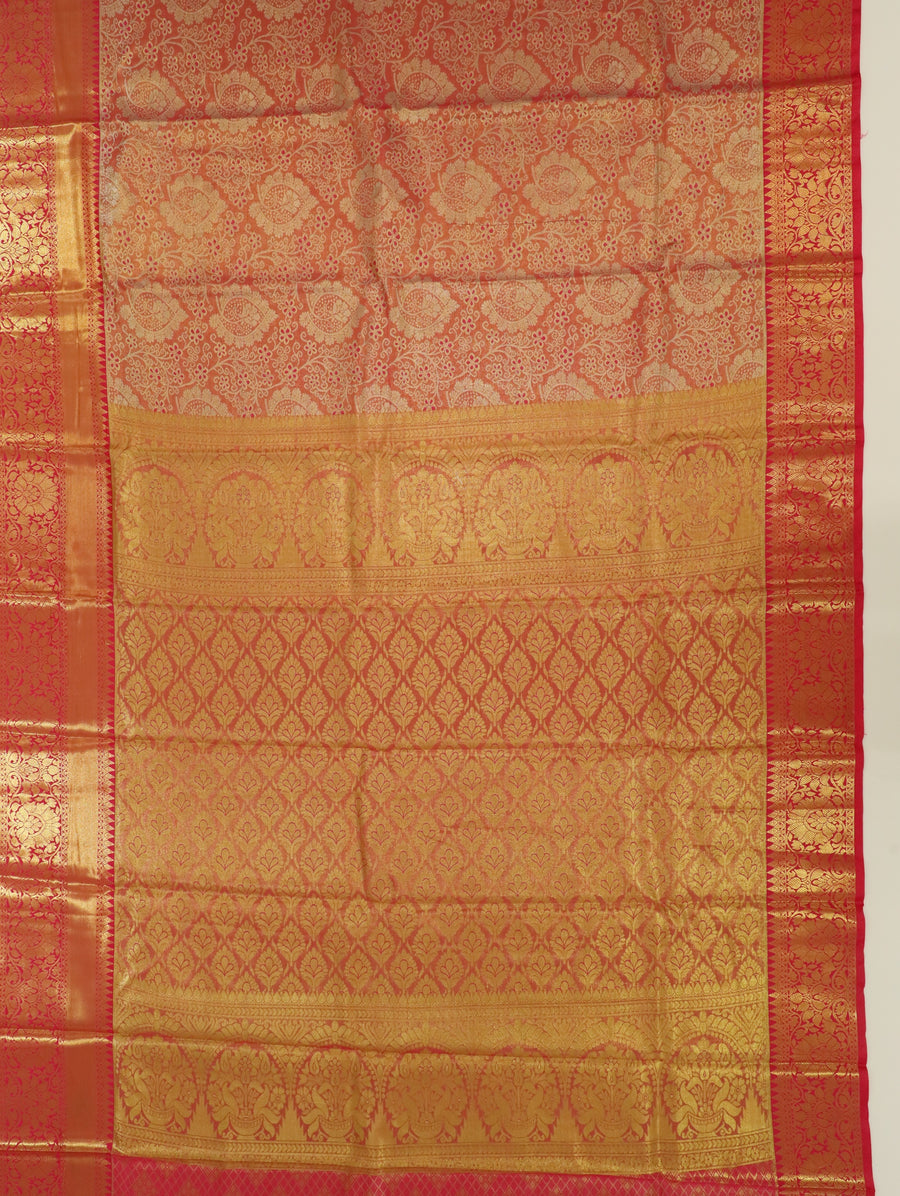 Peach Orange Dharmavaram Inspired Semi Silk Saree with Wide Contrast Border