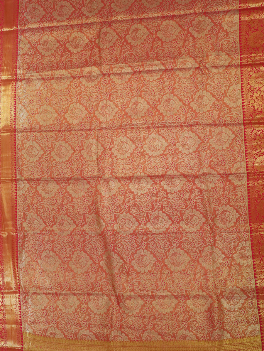Peach Orange Dharmavaram Inspired Semi Silk Saree with Wide Contrast Border