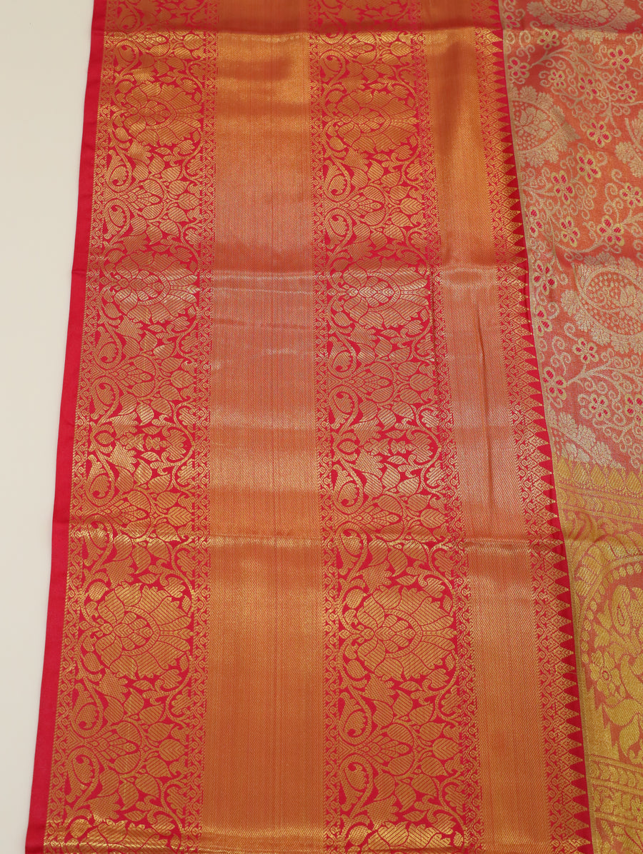 Peach Orange Dharmavaram Inspired Semi Silk Saree with Wide Contrast Border