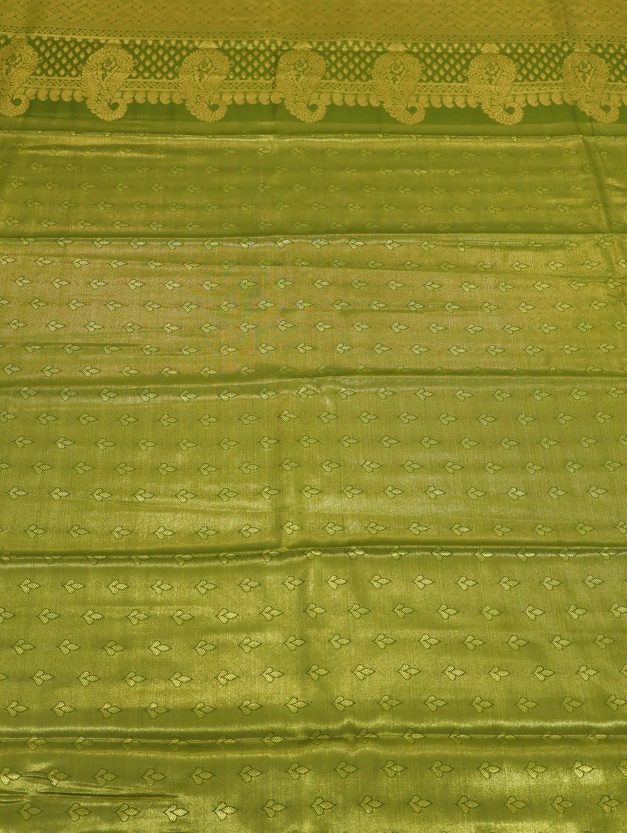 Emerald Green Gadwal Inspired Semi Silk Saree with Wide Contrast Border