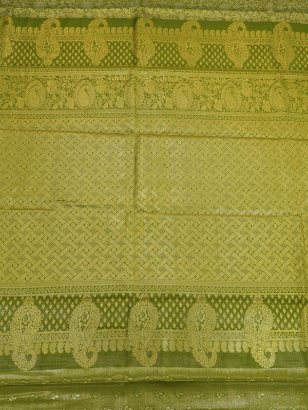 Emerald Green Gadwal Inspired Semi Silk Saree with Wide Contrast Border