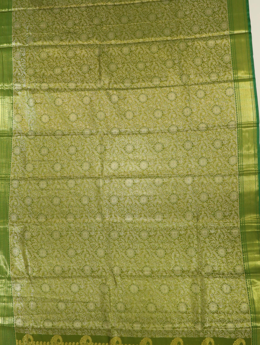 Emerald Green Gadwal Inspired Semi Silk Saree with Wide Contrast Border