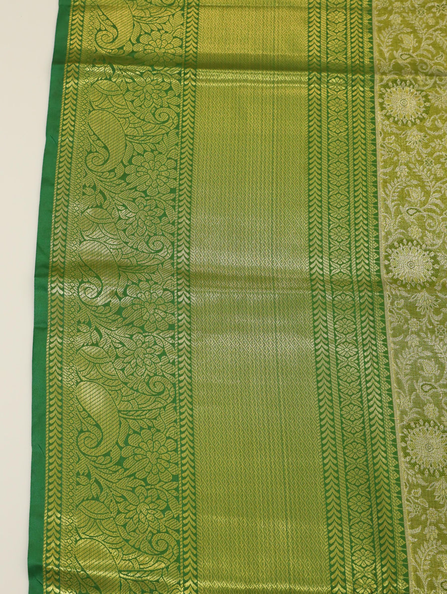 Emerald Green Gadwal Inspired Semi Silk Saree with Wide Contrast Border