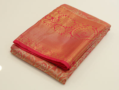 Emerald Green Gadwal Inspired Semi Silk Saree with Wide Contrast Border